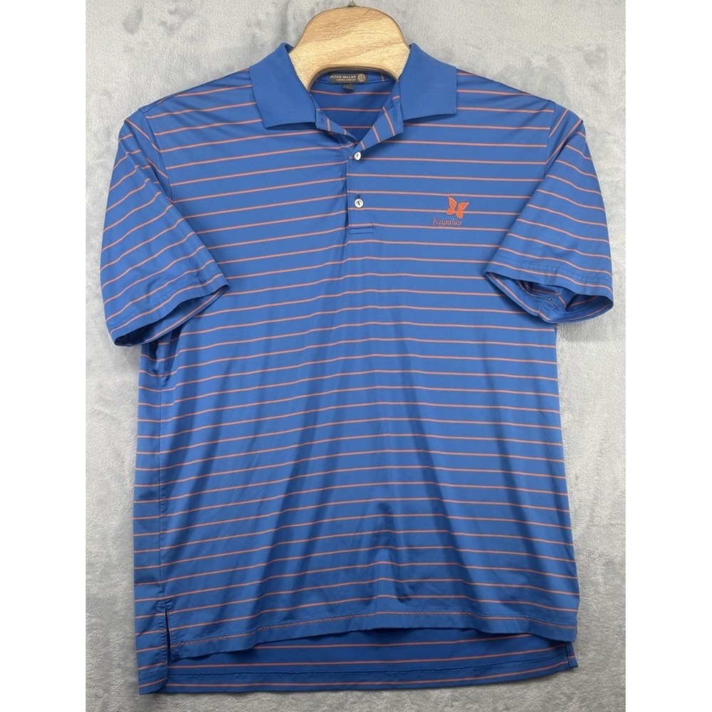 Peter Millar Summer Comfort Polo Shirt Kapalua Golf Maui Blue Striped Men's L